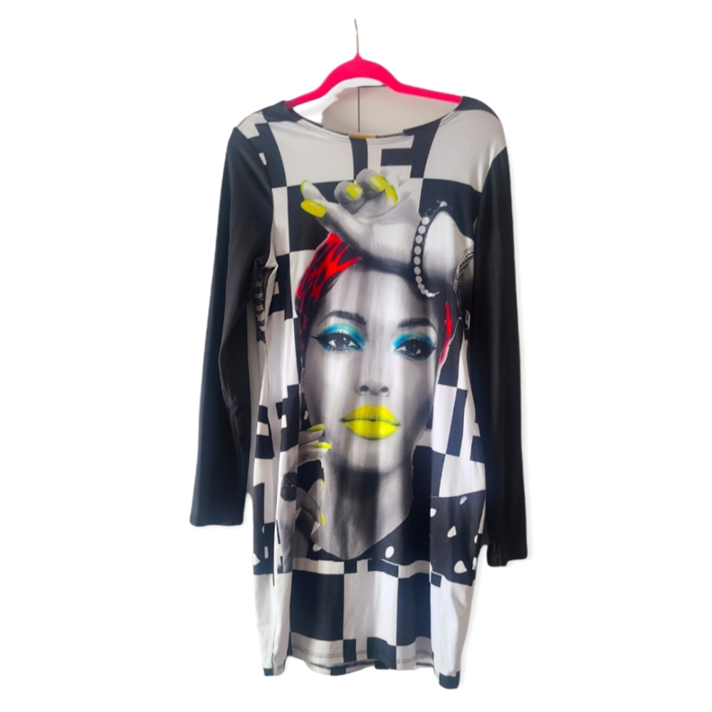 🖤♥️Beauty two toned black and white long sleeve printed dress Size 1X